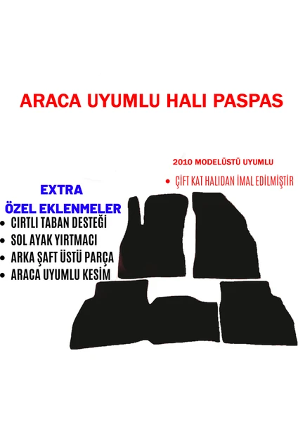 Rs Auto Aksesuar Doblo 2010 Model ve Sonrası Araca Uyumlu Halı Paspas