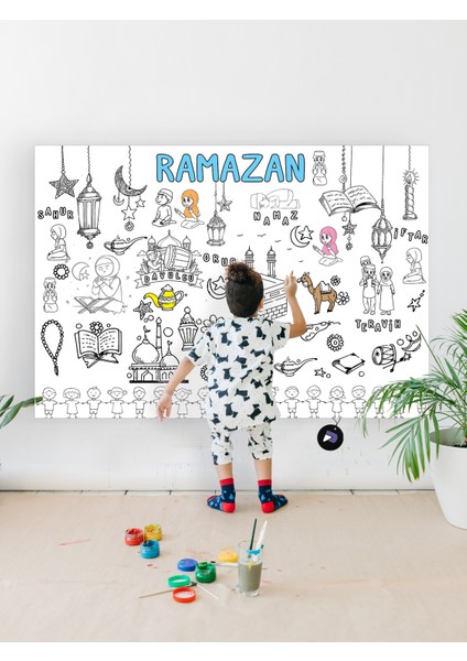 Ramazan Ayı ve Oruç Temalı Islami Dev Boyama Kağıdı, Çocuklar Için Aktivite Boyama Rulosu (90X130CM)