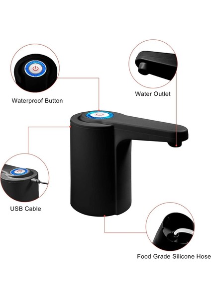 Su Sebili 5 Galon - 5 Galonluk Şişe Için Su Pompası, Su Sürahisi Pompası USB Şarj Edilebilir Evrensel Otomatik (Yurt Dışından)