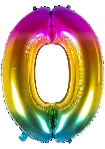 0 Rakam Gökkuşağı Folyo Balon 80 cm