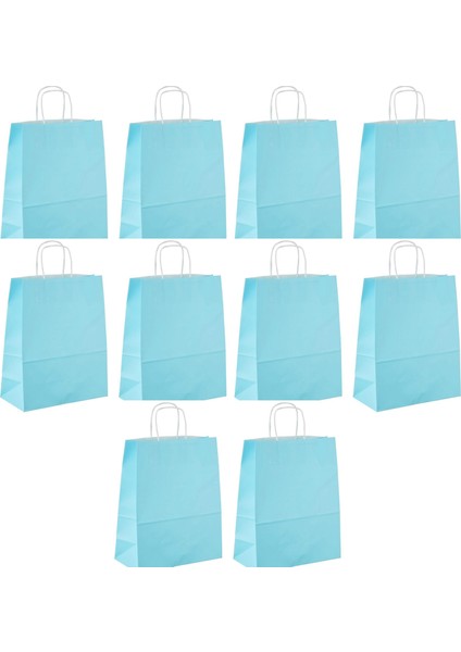 Büküm Saplı Kraft Kağıt Çanta Karton Hediyelik Poşet Torba - Açık Mavi -18X24 Cm. - 10 Adetlik Paket