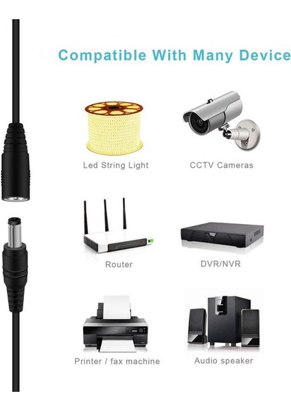 Dc Adaptör Uzatma Kablosu 3 Metre 5.5mm x 2.1mm 5 Amper Dişi Erkek Modem Uzatma 4384