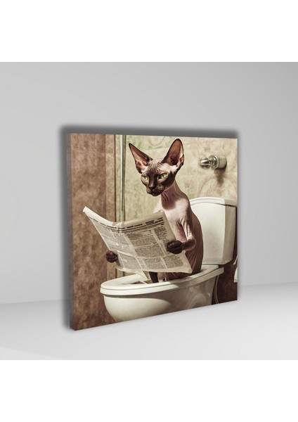 Tekli Kare Kanvas Banyo Tablosu Gazete Okuyan Sfenks Kedisi fiyatları
