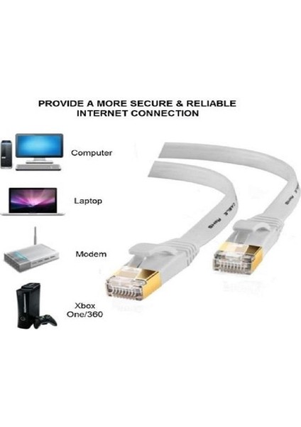 Cat7 Ethernet RJ45 Modem Internet Kablosu 10GBPS 600MHZ Flat Kablo 3 Metre 4257