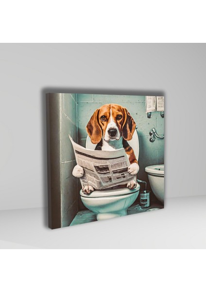 Tekli Kare Kanvas Banyo Tablosu Gazete Okuyan Beagle Köpek fiyatları