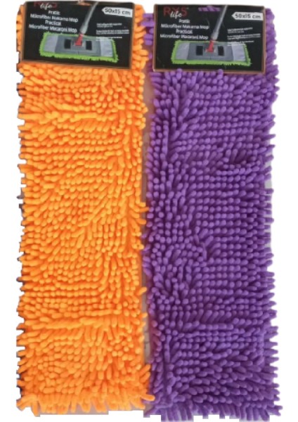 2 Adet Nemli ve Kuru Makarna Mop Ucu Mikrofiber Paspas Yedeği 50 cm