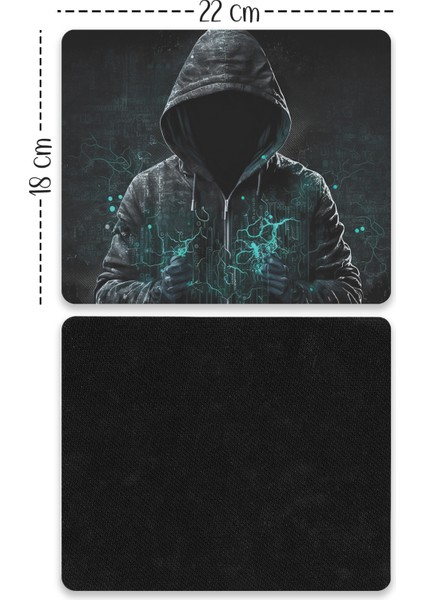 Gizemli Hacker Tasarımlı Baskılı Kaydırmaz Taban 18X22 cm Mouse Pad