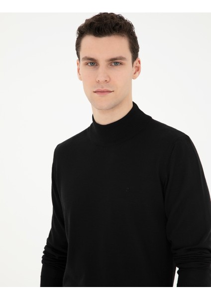 Erkek Siyah Slim Fit Yarım Balıkçı Yaka Yün Karışımlı Basic Triko Kazak 50270055-VR046 fiyatları