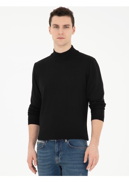 Erkek Siyah Slim Fit Yarım Balıkçı Yaka Yün Karışımlı Basic Triko Kazak 50270055-VR046 modelleri