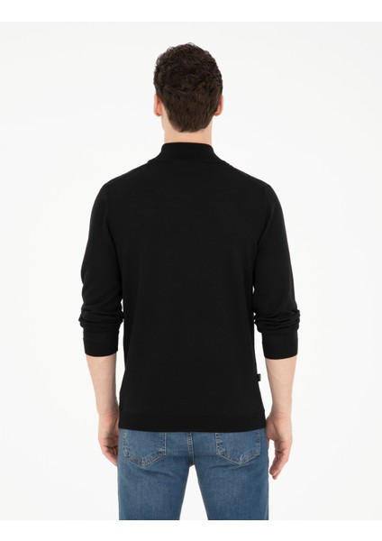 Erkek Siyah Slim Fit Yarım Balıkçı Yaka Yün Karışımlı Basic Triko Kazak 50270055-VR046 indirimleri
