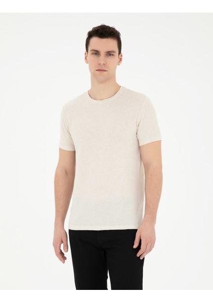 Erkek Bej Slim Fit Tişört 50288157-VR011