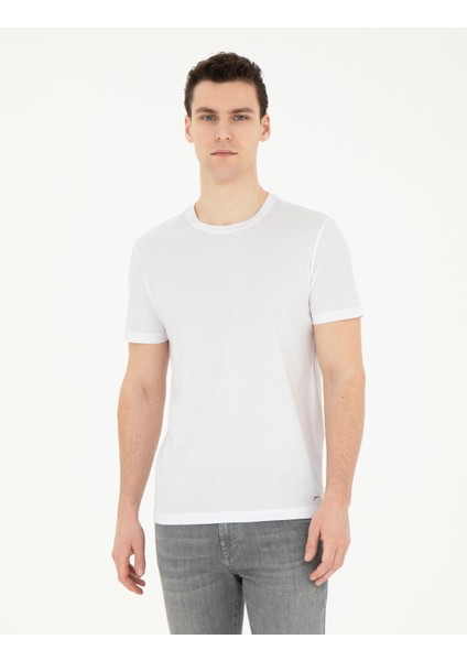 Erkek Beyaz Slim Fit Tişört 50284319-VR013