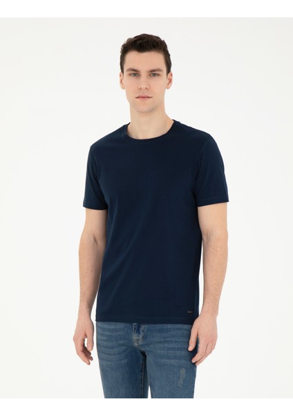 Erkek Lacivert Slim Fit Tişört 50284319-VR033