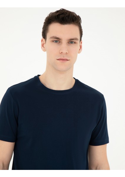 Erkek Lacivert Slim Fit Tişört 50284319-VR033 fiyatları