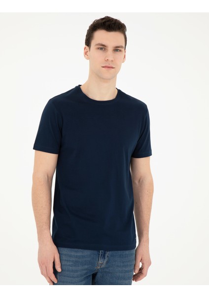 Erkek Lacivert Slim Fit Tişört 50284319-VR033 modelleri