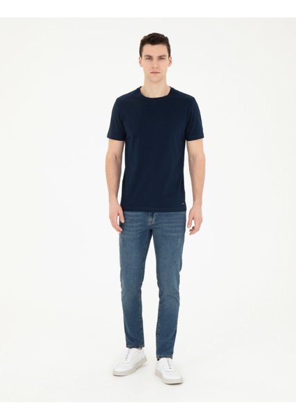 Erkek Lacivert Slim Fit Tişört 50284319-VR033 fırsatları
