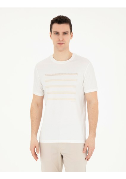 Erkek Ekru Slim Fit Tişört 50280990-VR019