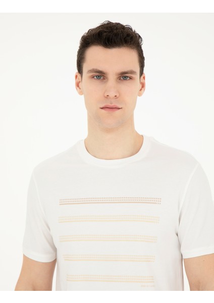 Erkek Ekru Slim Fit Tişört 50280990-VR019