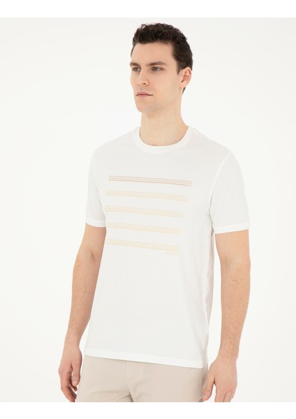 Erkek Ekru Slim Fit Tişört 50280990-VR019