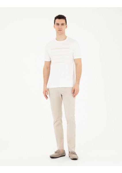 Erkek Ekru Slim Fit Tişört 50280990-VR019