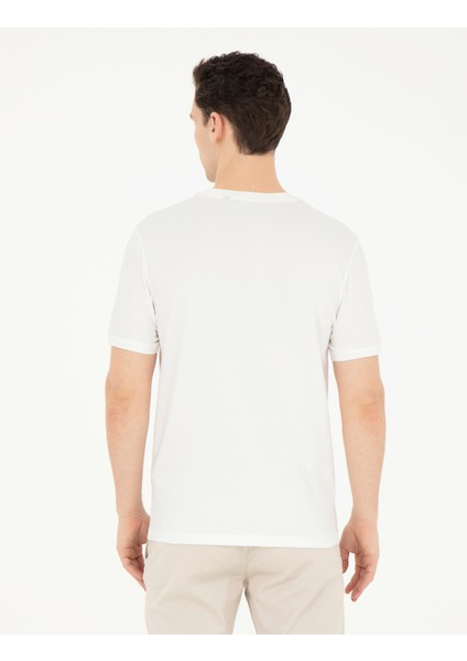 Erkek Ekru Slim Fit Tişört 50280990-VR019