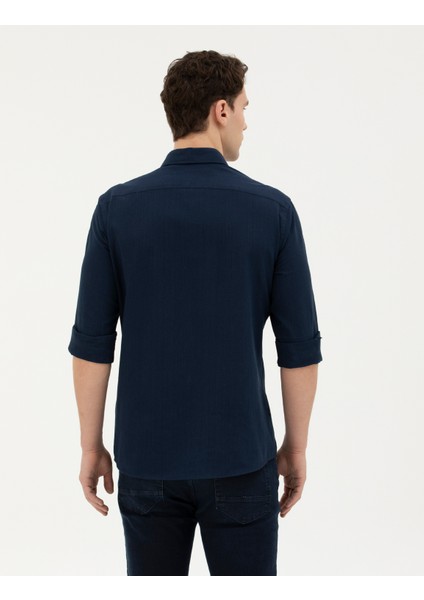 Erkek Lacivert Slim Fit Uzun Kollu Gömlek 50283343-VR033 indirimleri