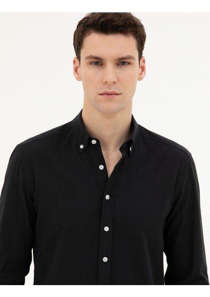 Erkek Siyah Slim Fit Uzun Kollu Gömlek 50283343-VR046 fiyatları