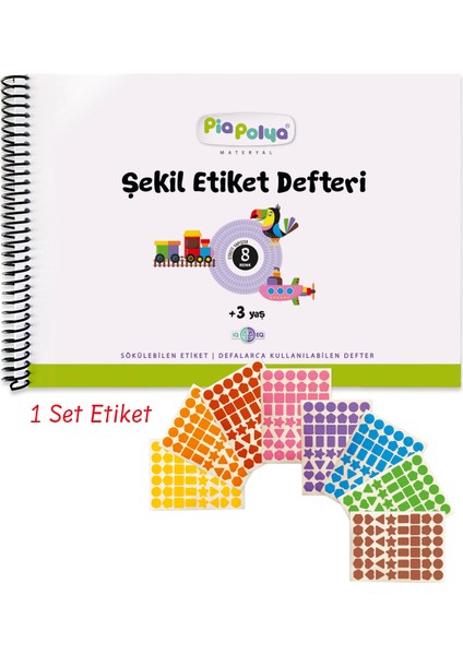 8 Şekil | 8 Renk | 1 Set Etiketli, Şekil Etiket Defteri ve Etiketleri | Okul Öncesi Defteri