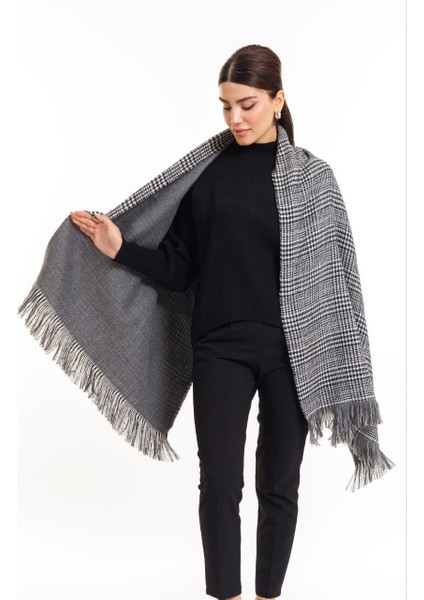 Çift Taraflı Ekoseli Yünlü Omuz Şalı - 70X190CM - Kışlık Şal fırsatları
