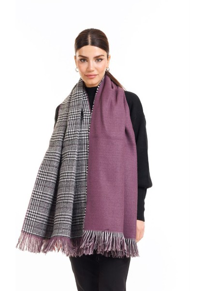 Çift Taraflı Ekoseli Yünlü Omuz Şalı - 70X190CM - Kışlık Şal modelleri
