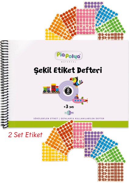 Pia Polya 8 Şekil | 8 Renk  | 2 Set Etiketli, Şekil Etiket Defteri ve Etiketleri | Okul Öncesi Defteri