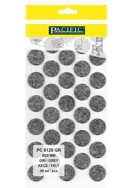 Gri Yapışkanlı Keçe (Ø 20 mm)