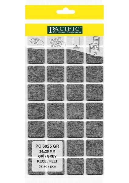 Gri Yapışkanlı Keçe (25 mm x 25 mm)
