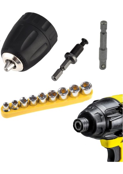 Hex Adaptörlü Shank 1/4" 3/8" Mandren 1/2"uzatma Matkap Vidalama Lokmalı Uç Hex Bit Seti