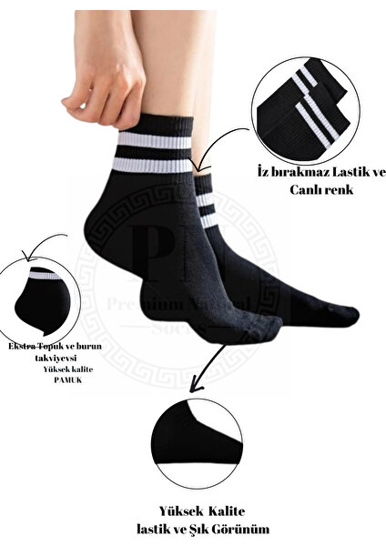 Premium Natural Socks Bambu  Tenis Kolej Çizgili Premium Dikişsiz Soket Çorap 3'lü