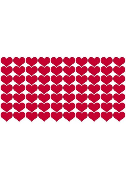 Kırmızı Kalp Kuşe Sticker 50 Adet