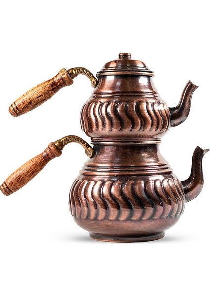 Bakır Eskitme Dilim Modelli Çaydanlık
