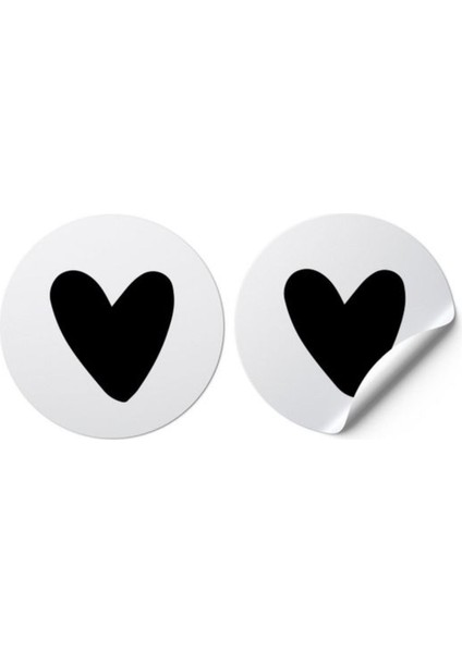 Sticker Siyah Kalp Kuşe 100 Adet Yuvarlak Kesim
