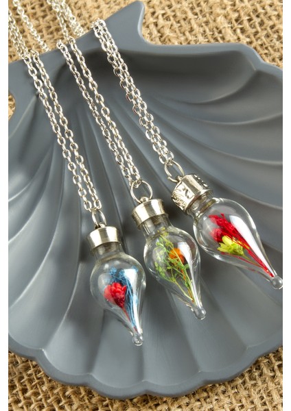 Karışık Renkli Çiçek Fanus Canlı Kolye