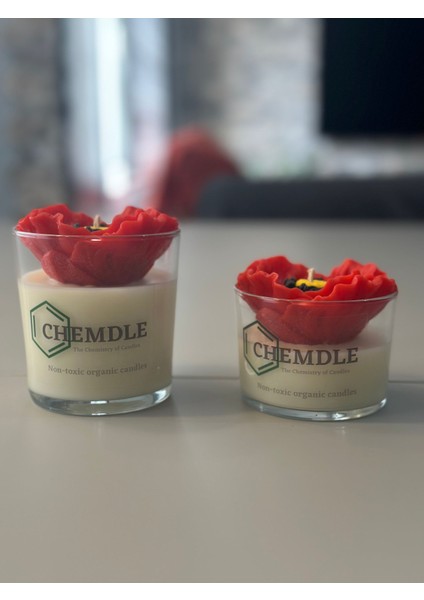 Chemdle Ikili Set Gelincik Çiçekli Bardak Mum