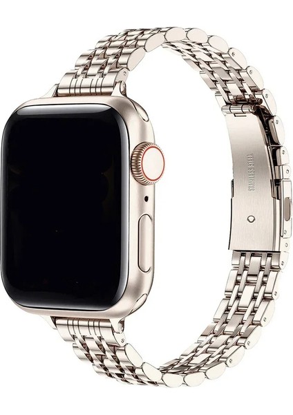 Apple Watch 38/40/41 mm Uyumlu Paslanmaz Çelik Rolex Tasarım Ince Kesim Slim Metal Kordon Yıldız Işığı