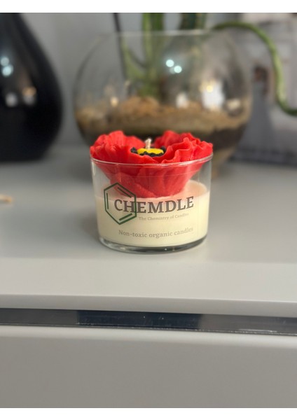 Chemdle Gelincik Çiçekli Bardak Mum