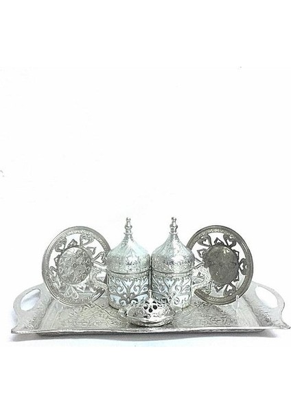 Otantik Işlemeli Desenli 2 Kişilik Sunum Tepsili Fincan Takımı