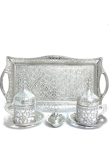 Otantik Işlemeli Desenli 2 Kişilik Sunum Tepsili Fincan Takımı fırsatları