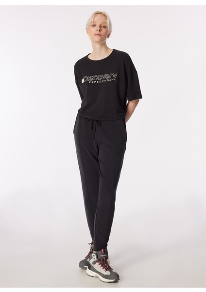 Siyah Kadın Bisiklet Yaka Oversize Baskılı T-Shirt D4SL-TST3043 modelleri