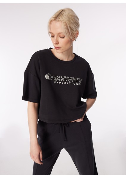 Siyah Kadın Bisiklet Yaka Oversize Baskılı T-Shirt D4SL-TST3043 fırsatları