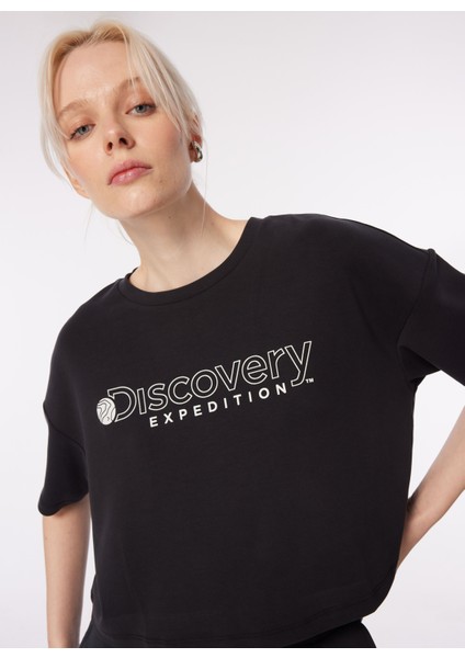 Siyah Kadın Bisiklet Yaka Oversize Baskılı T-Shirt D4SL-TST3043 indirimleri