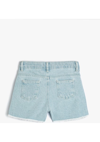 Yüksek Bel Regular Fit Açık Indigo Kız Çocuk Şort 4SKG40023AD fiyatları