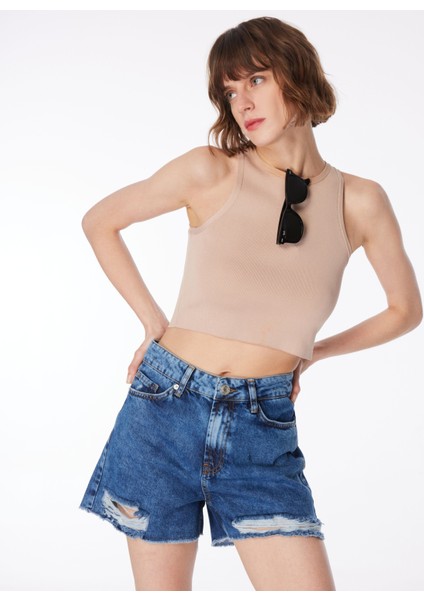 Normal Bel Basic Indigo Kadın Şort F4SL-SHT0486 fiyatları