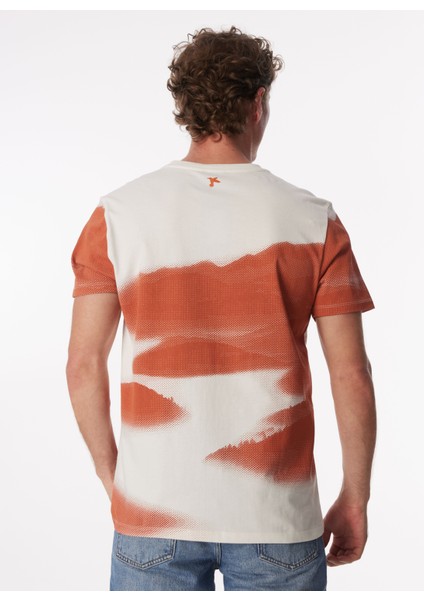 Kırık Beyaz Erkek Bisiklet Yaka Relaxed Batik T-Shirt F4SM-TST 0206